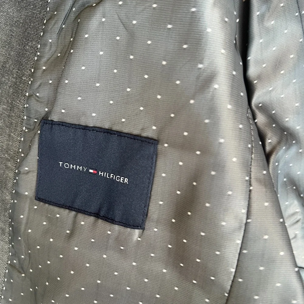 Tommy Hilfiger Blazer Jacket Men 38S Gray Linen Blend Elbow Patches Professional